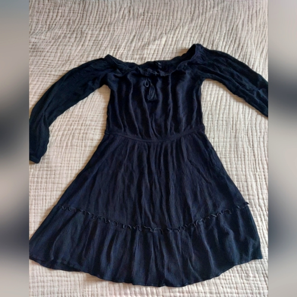 Open shoulder black mini dress